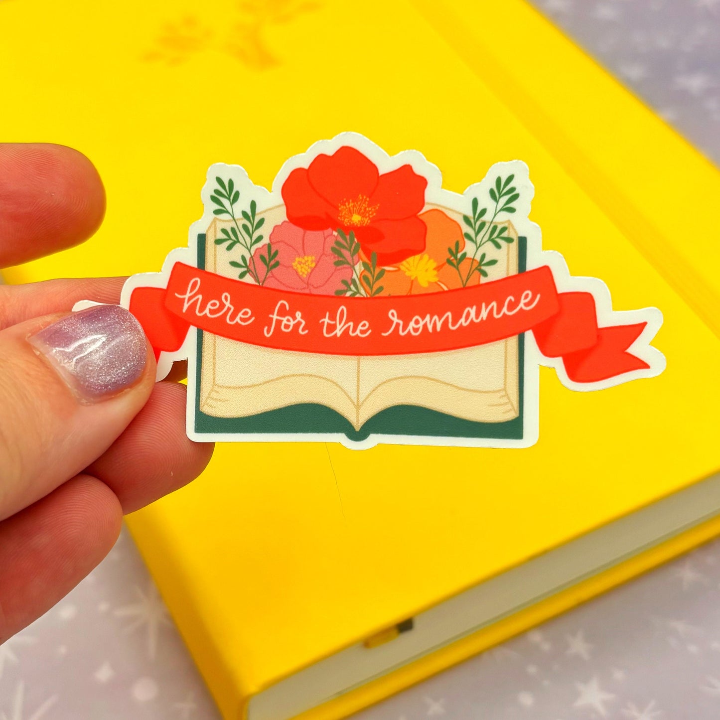 Here for the Romance Book matte water resistant vinyl sticker for book lover