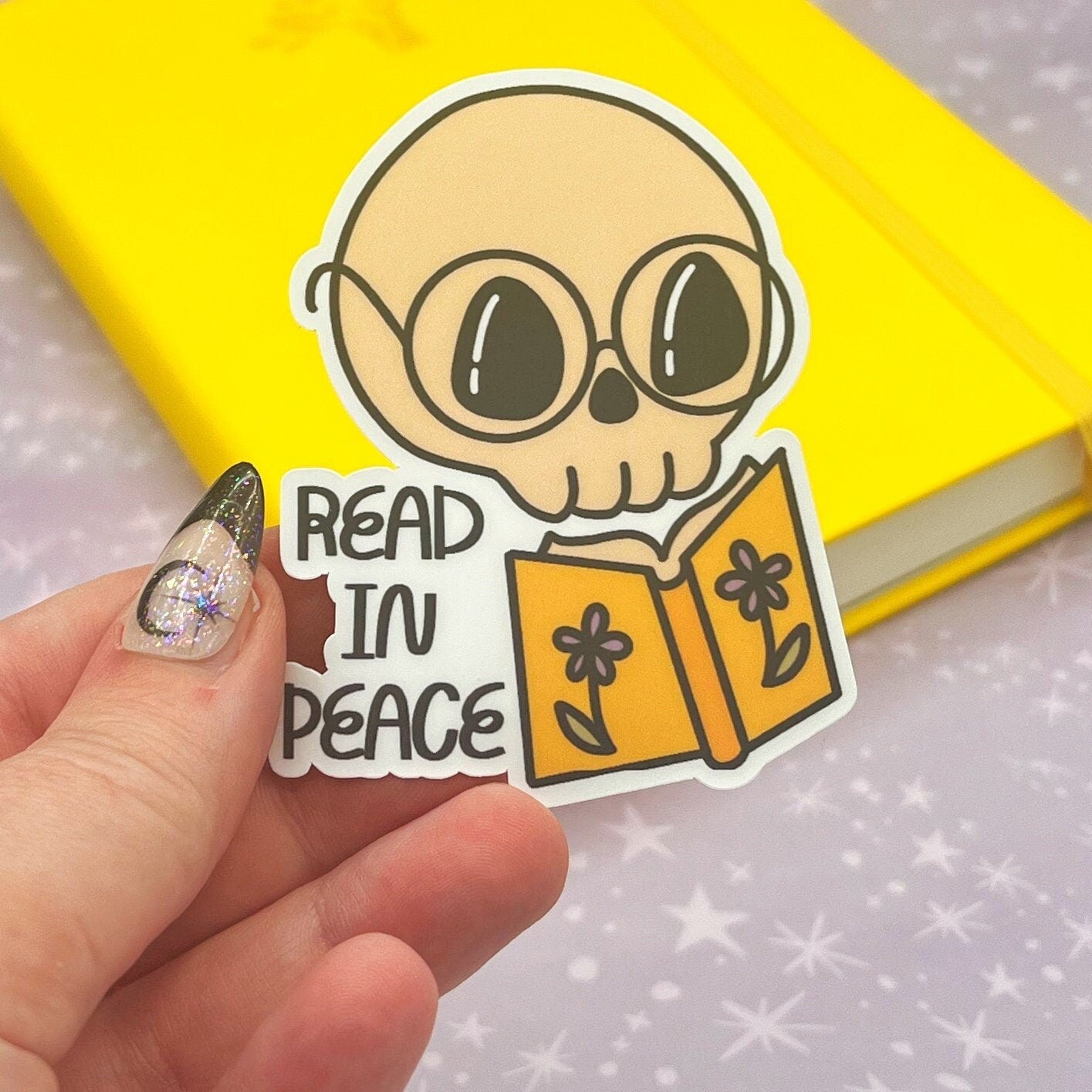 Read In Peace Cute Skull Sticker for Hydroflask, Unique Gifts for Readers, Gifts Under 5, Bookish Stickers, Book Lovers Stocking Stuffer