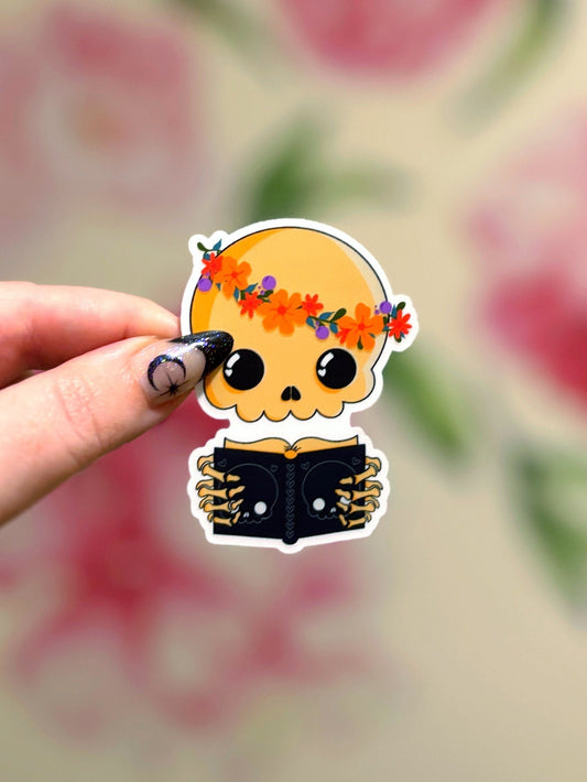 Cute Skeleton Reading Matte Sticker