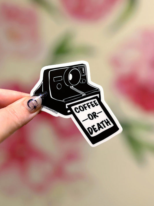 Polaroid Camera Coffee or Death Matte Sticker