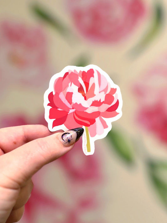 Hand Painted Floral Peony Matte Sticker