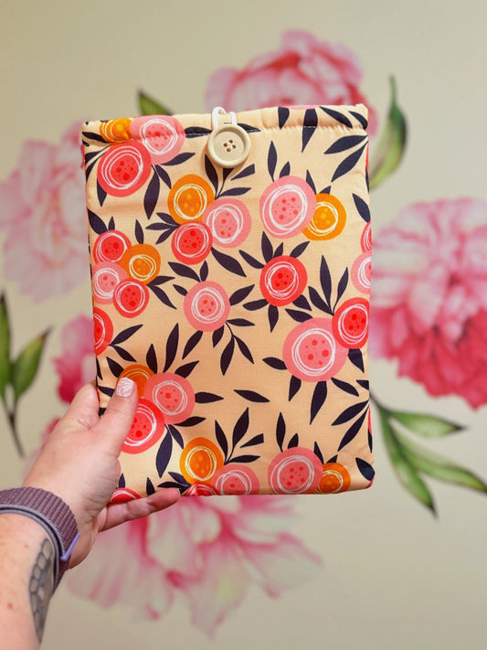 Pinks Round Florals Padded Book and Kindle Sleeve for Reading Lover