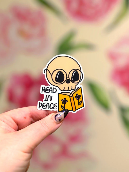 Read In Peace Cute Skull Sticker for Hydroflask