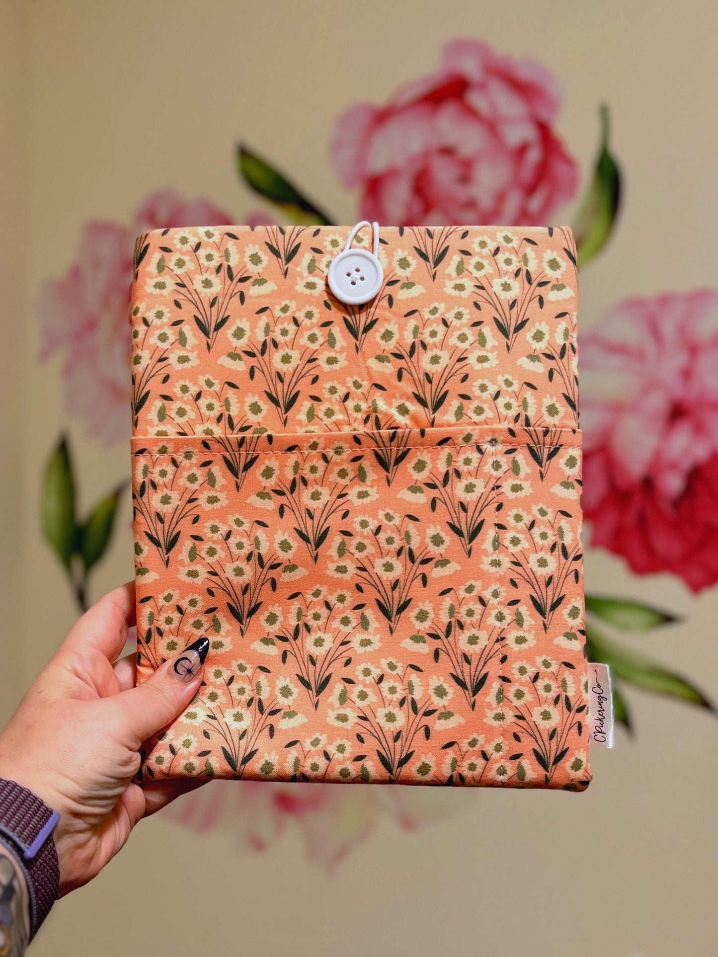 Pink and Green Floral Padded Book Sleeve for Reading Lover