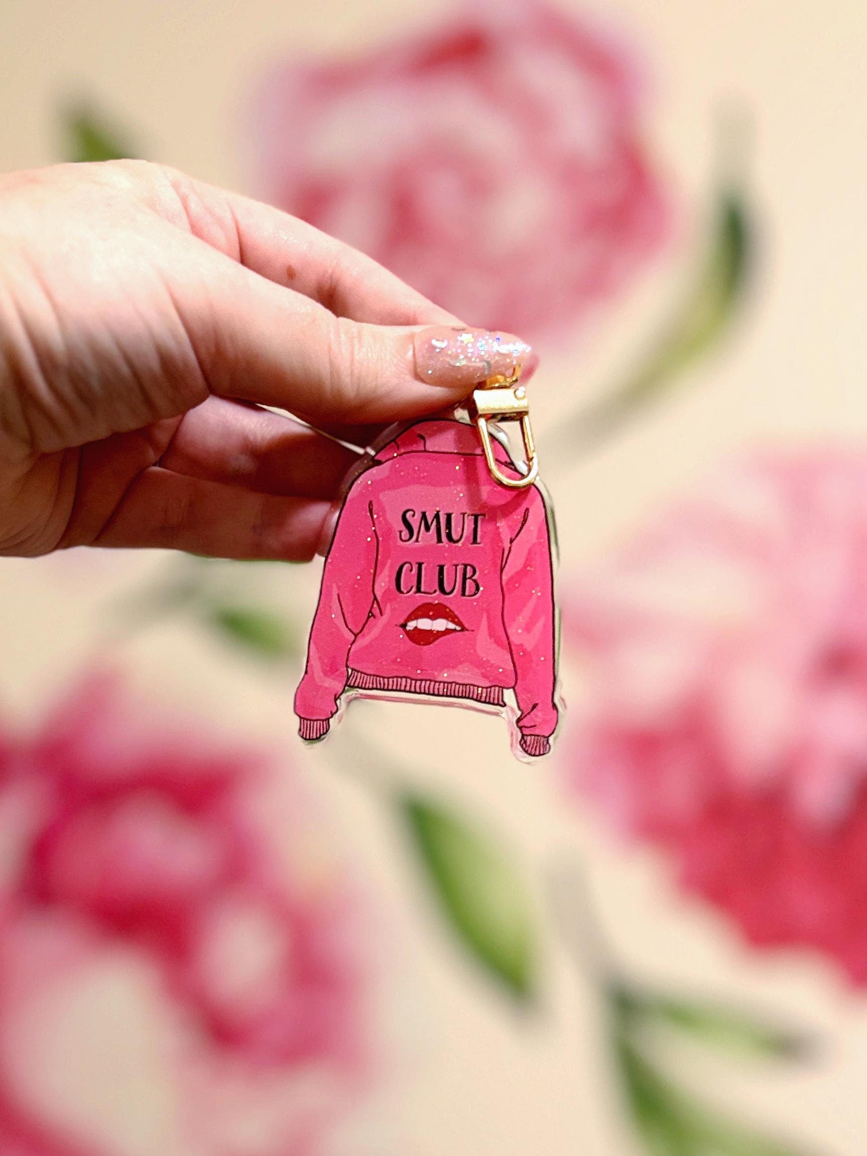 Smut Club Pink Jacket Sparkly Acrylic Keychain Charm for Book Lover