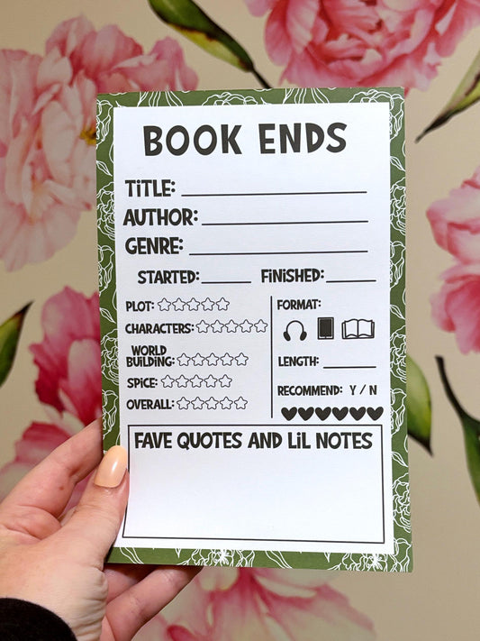 Green Floral Book Review Notepad for Reading Lovers