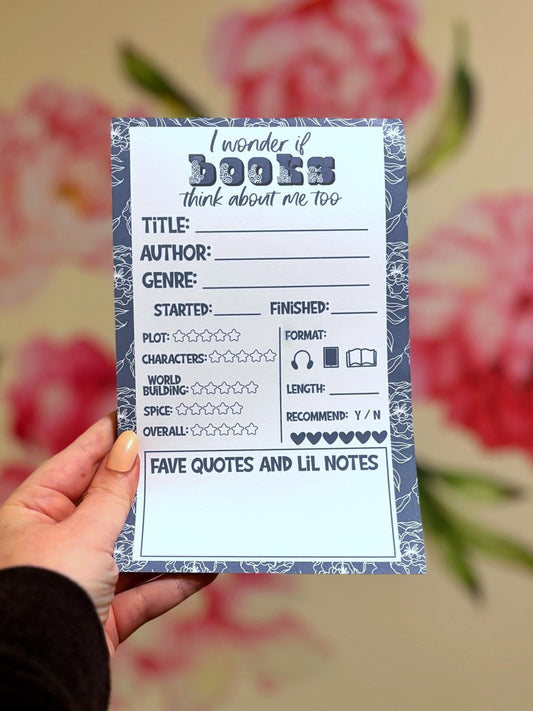 Dusty Blue Floral Book Review Notepad for Reading Lovers