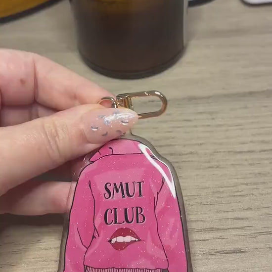 Smut Club Pink Jacket Sparkly Acrylic Keychain Charm for Book Lover