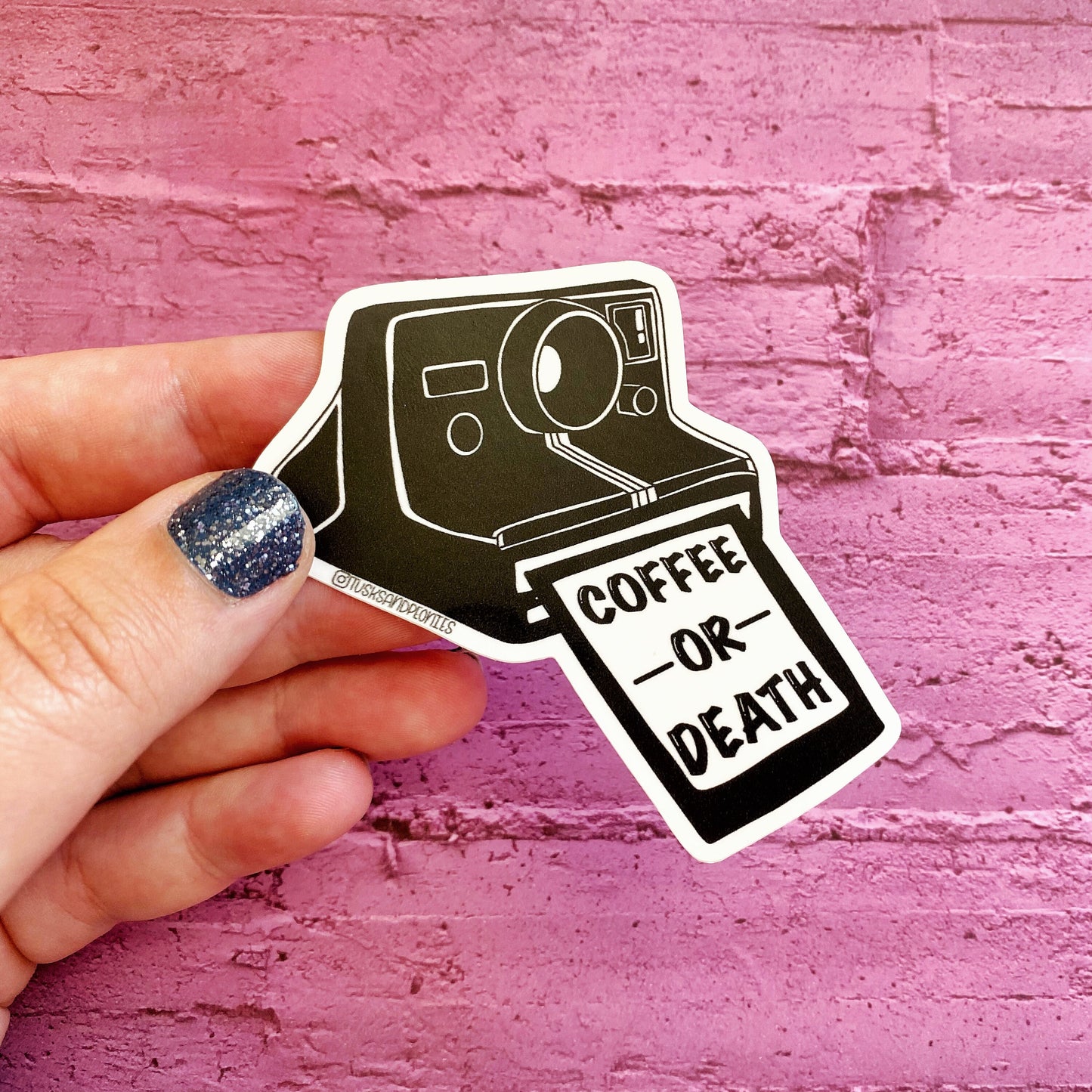 Polaroid Camera Coffee or Death Matte Sticker
