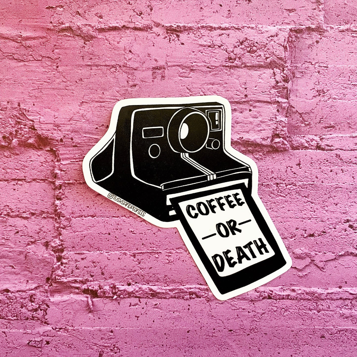 Polaroid Camera Coffee or Death Matte Sticker