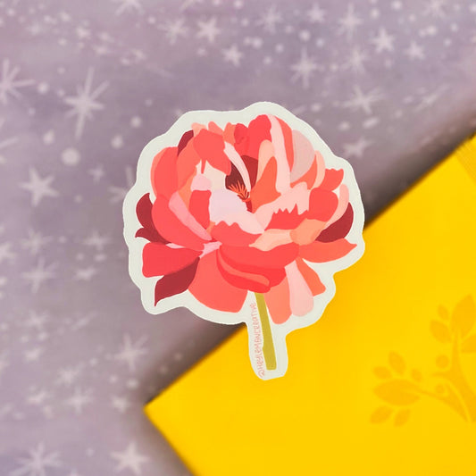 Hand Painted Floral Peony Matte Sticker