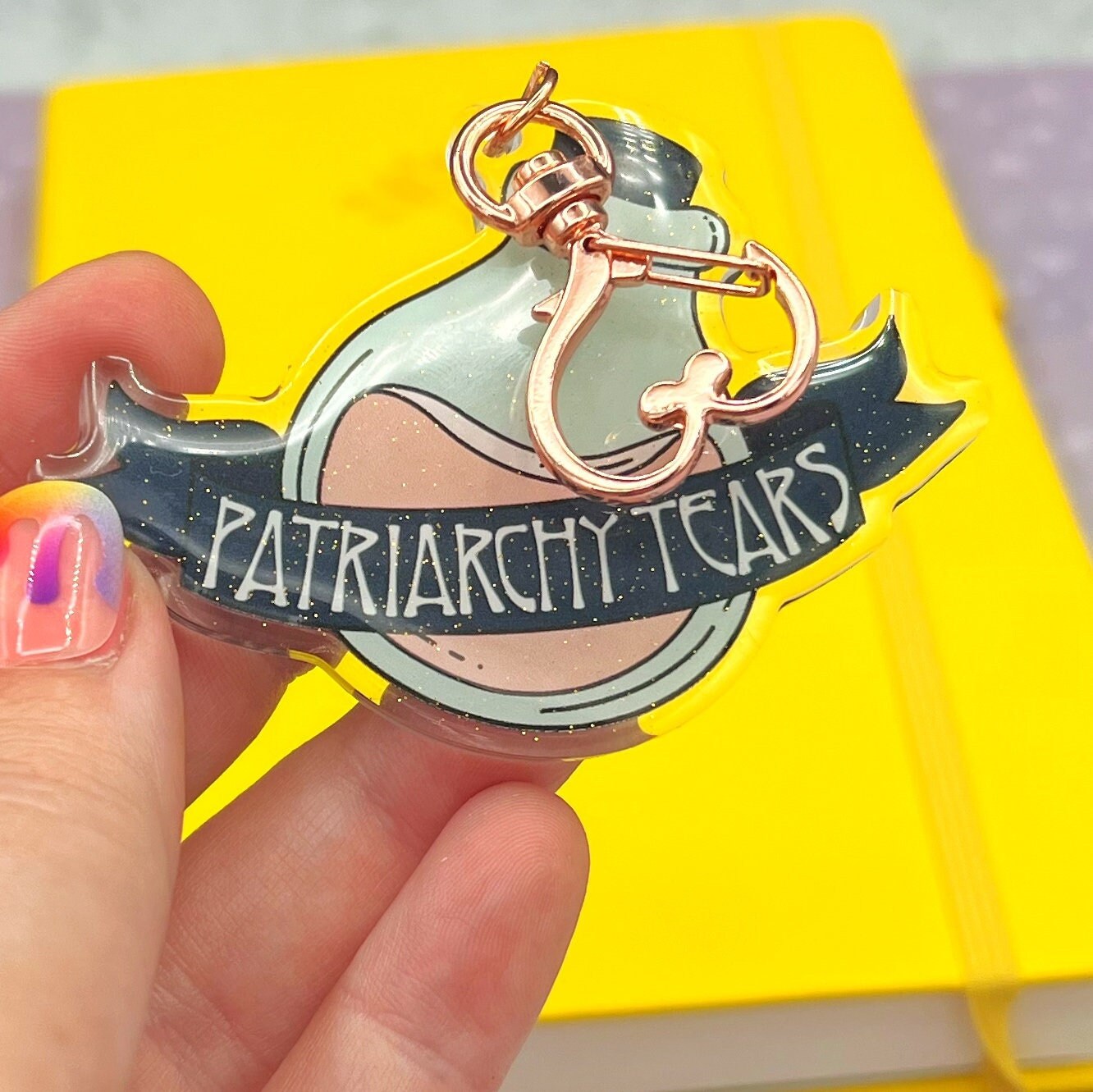 Patriarchy Tears Sparkly Acrylic Keychain Charm, Feminist Glitter Keychain, Stocking Stuffer for Best Friend, Birthday Gift for Daughter