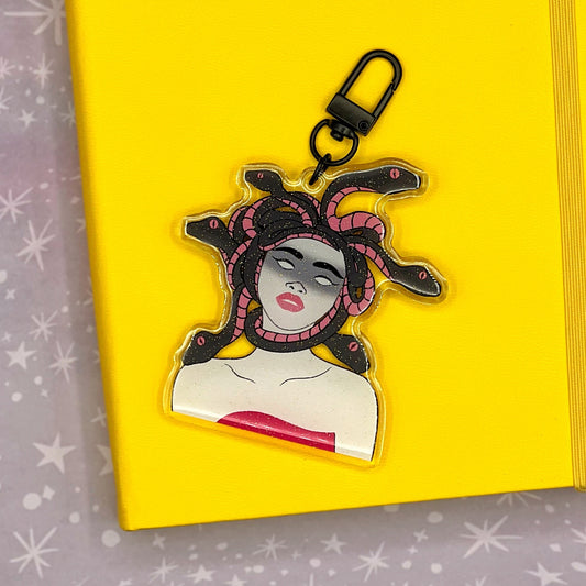 Medusa Sparkly Acrylic Keychain Charm, Glitter Keychain for Daughter, Stocking Stuffer for Sister, Birthday Gift for Mom, Greek Mythology