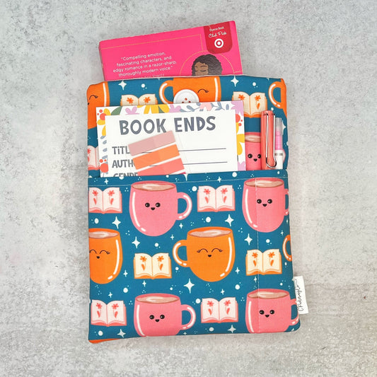 Blue Coffee and Books Padded Book Sleeve, Padded Booksleeve, Christmas Gift for Book Lover, Birthday Gift for Reader, Cute Bookish Gifts