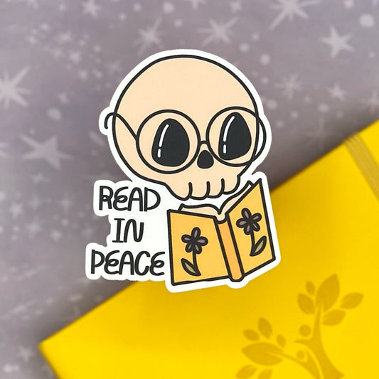 Read In Peace Cute Skull Sticker for Hydroflask, Unique Gifts for Readers, Gifts Under 5, Bookish Stickers, Book Lovers Stocking Stuffer