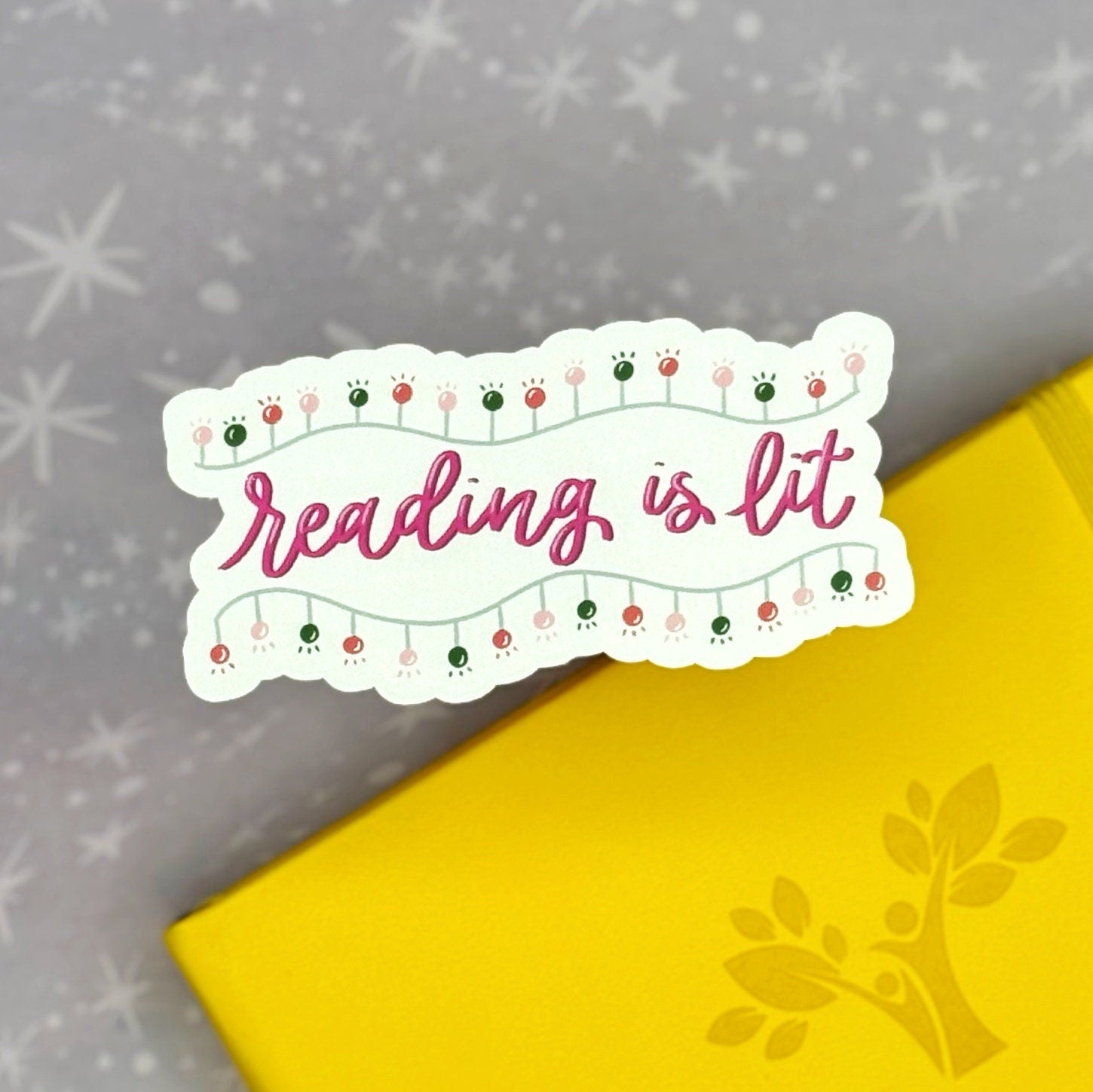 Reading is Lit Holiday Matte Sticker, Book Lover Sticker, Bookish Decal, Stocking Stuffer for Reading Lover, Holiday Sticker for Bookish BFF