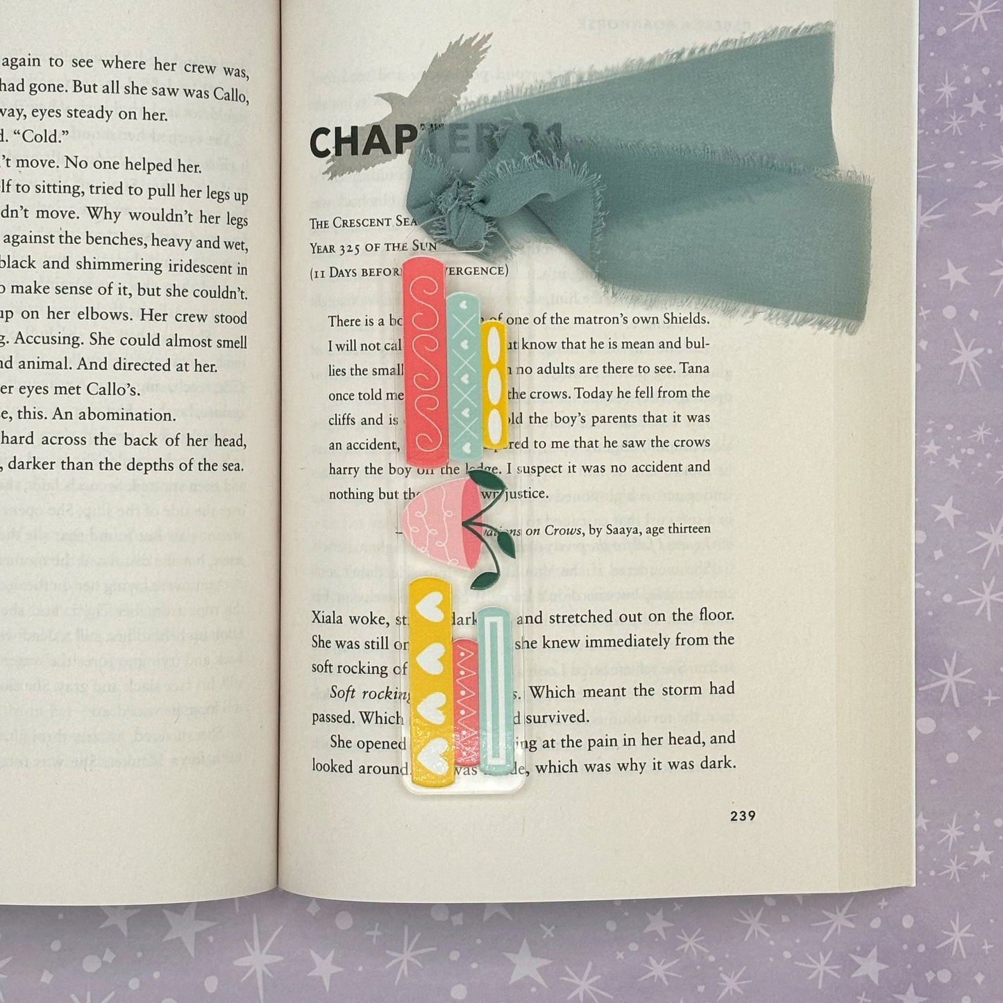 Book Stack and Plant Cute Acrylic Bookmark with Chiffon Ribbon, Book Lover Bookmark, Acrylic Bookmark for Reading Lover, Birthday Gift for