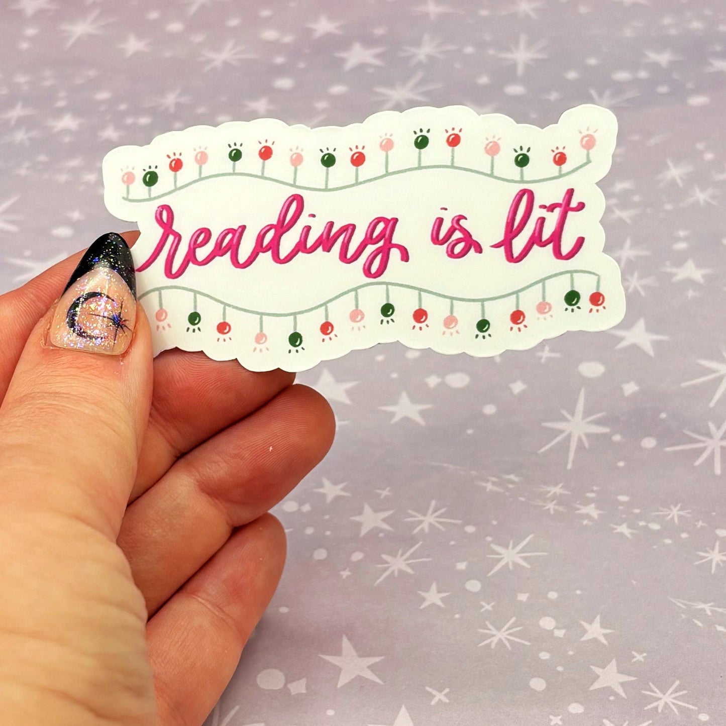 Reading is Lit Holiday Matte Sticker, Book Lover Sticker, Bookish Decal, Stocking Stuffer for Reading Lover, Holiday Sticker for Bookish BFF