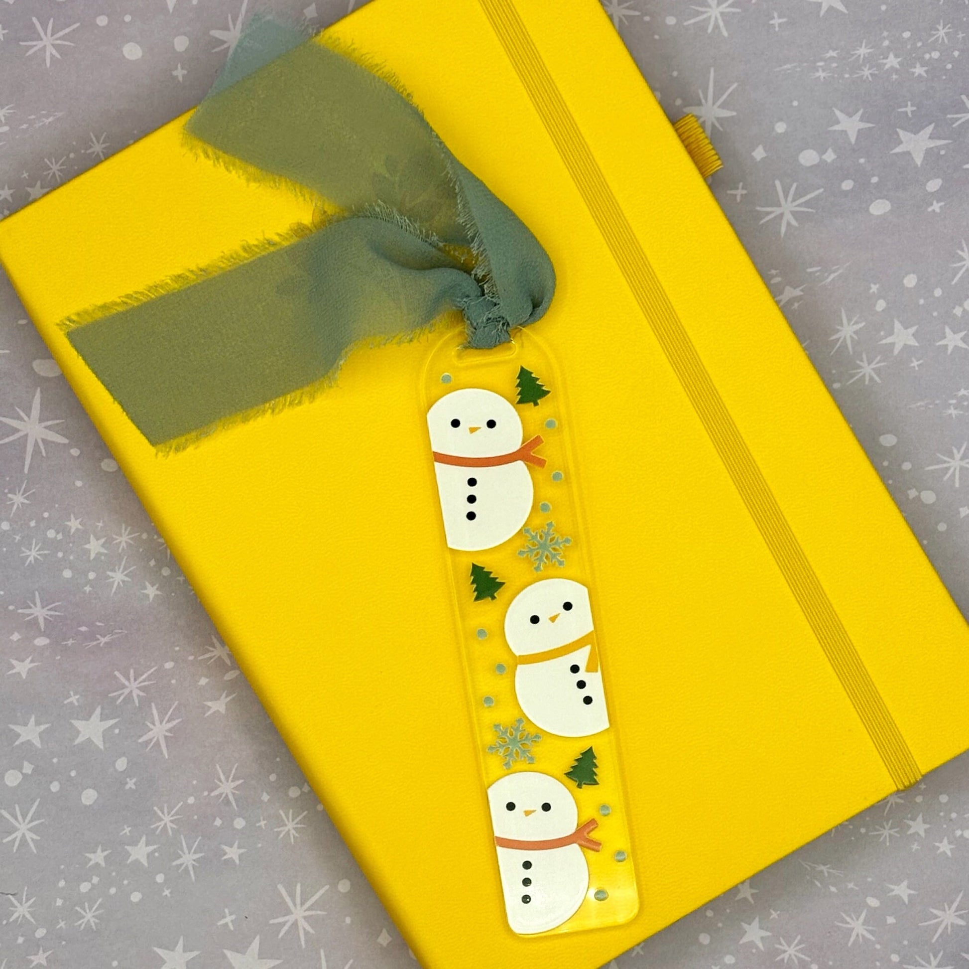 Snowman and Snowflakes Cute Acrylic Bookmark with Chiffon Ribbon, Winter Bookmark for Reading Lover, Stocking Stuffer for Book Lover, Gift