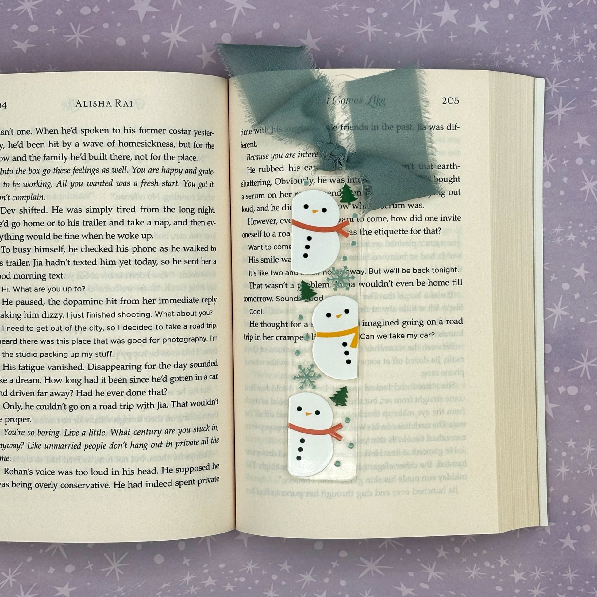 Snowman and Snowflakes Cute Acrylic Bookmark with Chiffon Ribbon, Winter Bookmark for Reading Lover, Stocking Stuffer for Book Lover, Gift