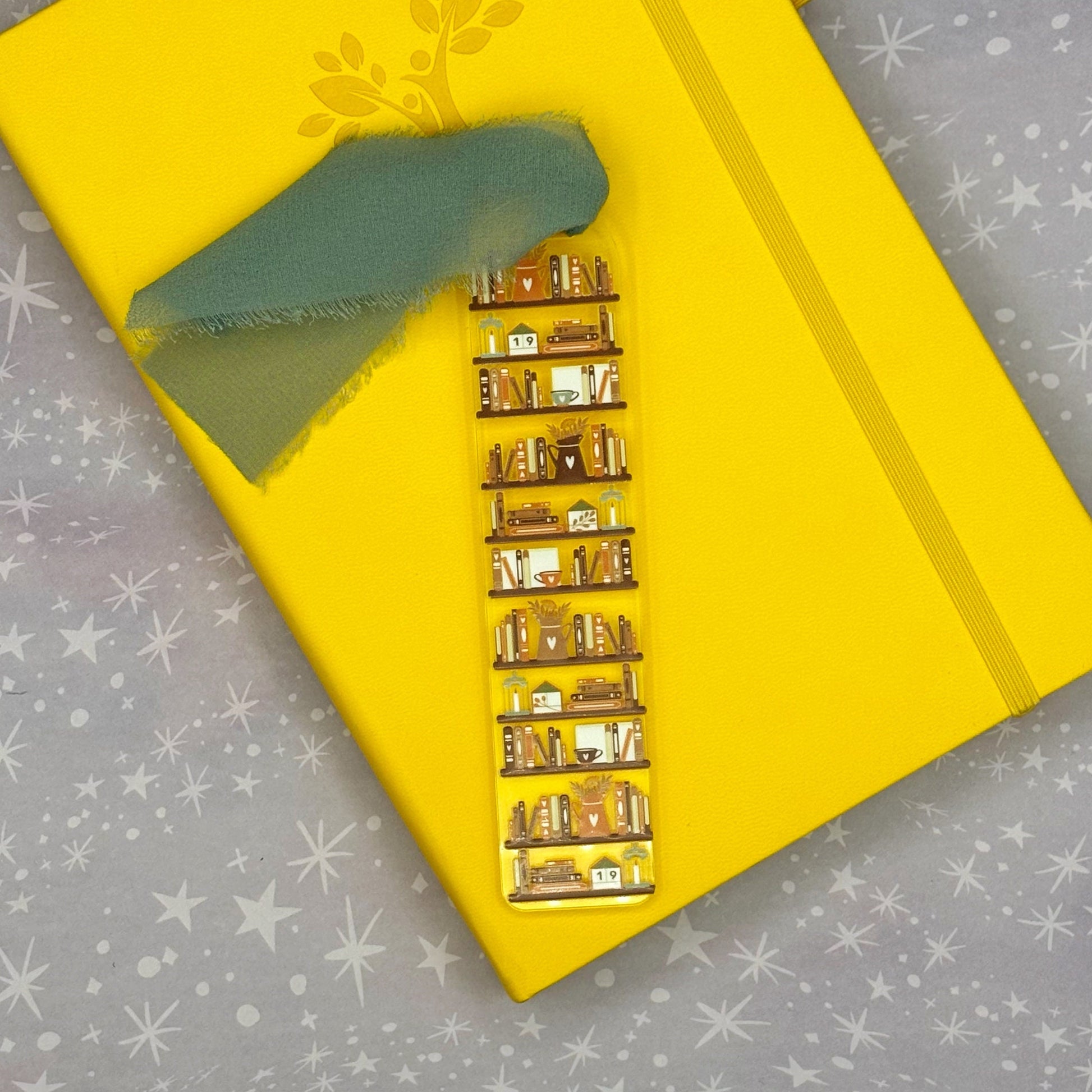 Romantic Library Acrylic Bookmark with Chiffon Ribbon, Book Lover Bookmark, Acrylic Bookmark for Reading Lover, Stocking Stuffer for Mom