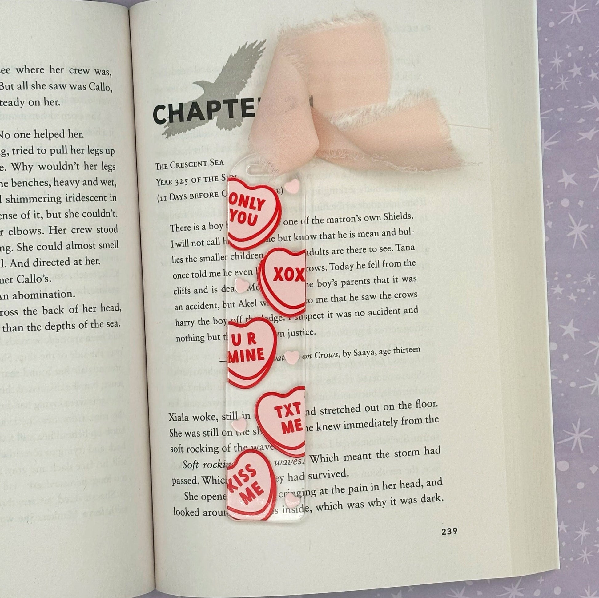 Word Hearts Valentine's Day Cute Acrylic Bookmark with Chiffon Ribbon