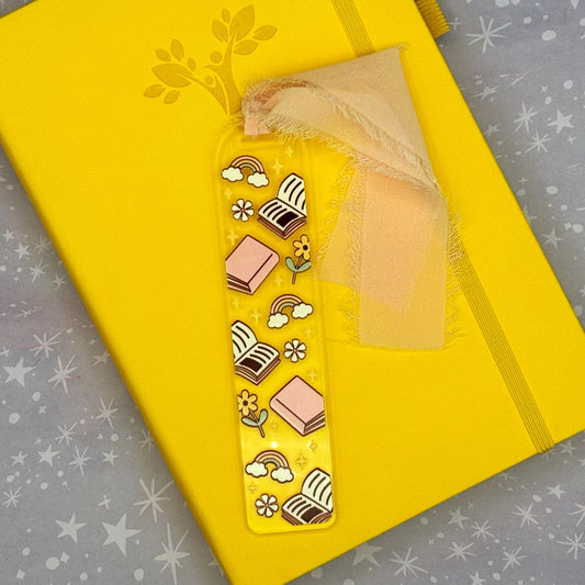Books and Rainbows Cute Happy Acrylic Bookmark with Chiffon Ribbon