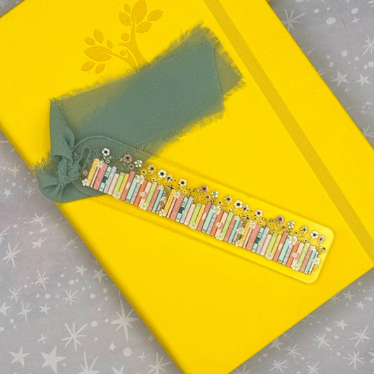 Floral Cute Library Acrylic Bookmark with Chiffon Ribbon for Reading Lover and Collector of Alternative Page Holders