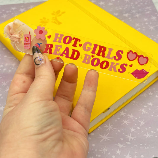 Hot Girls Read Books Acrylic Bookmark with Chiffon Ribbon for Enthusiastic Collector of Unique Stationery