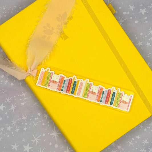 Romance Tropes Bookshelf Acrylic Bookmark with Chiffon Ribbon for Reading Lover and Collector of Alternative Page Holders
